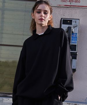 우먼스 카라넥 스트링 스웨트셔츠 블랙 GA4711 BK