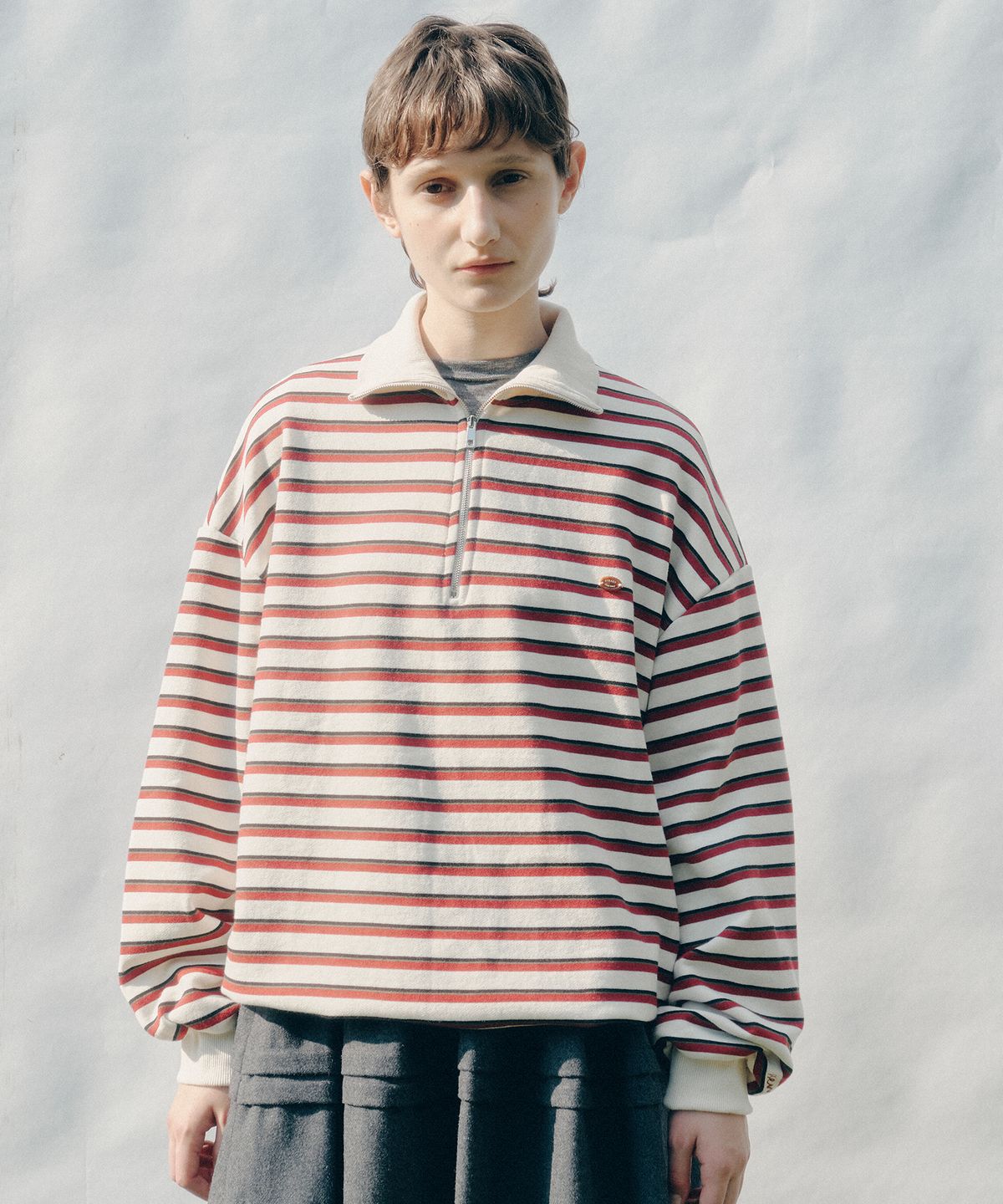 쎄미(SSEMI) STRIPE HALF ZIP-UP ANORAK(RD)
