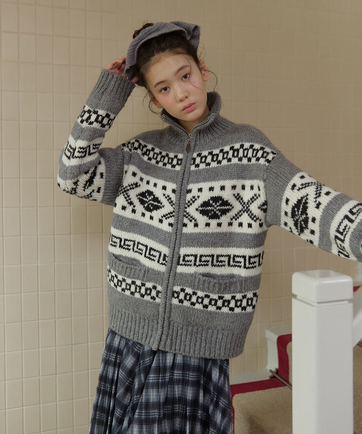 쎄미(SSEMI) NORDIC ZIP-UP CARDIGAN(GR)