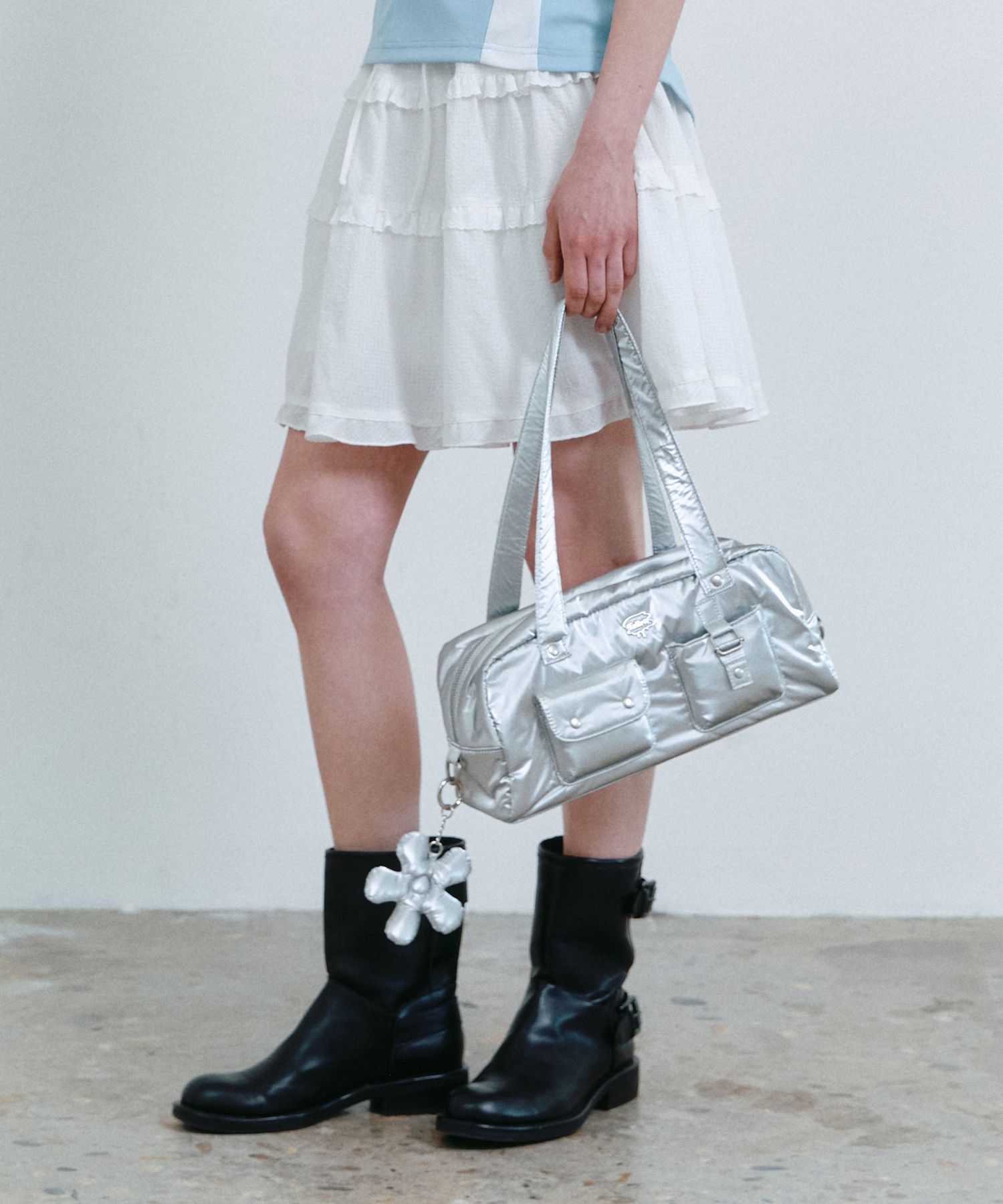 MUSINSA | FALLETT Glossy Mini Duffel Bag Silver