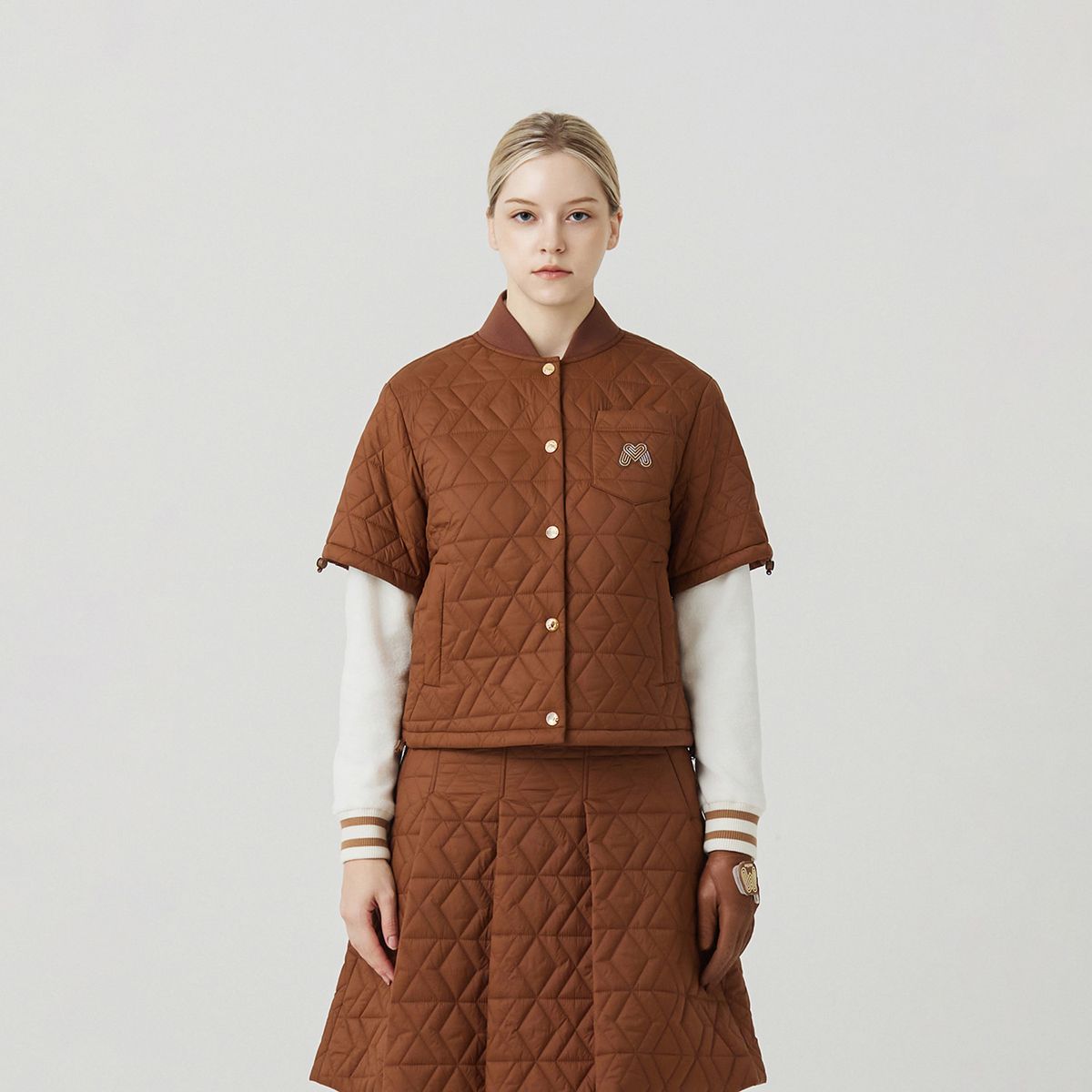 마틴골프(MARTINE GOLF) Quilting Half Sleeve Jumper_CAMEL