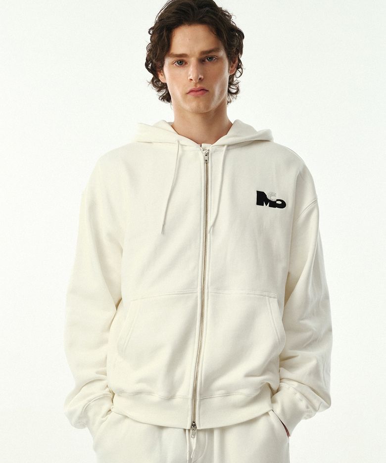 02 M.C UNISEX, Logo Hood Zip-up / White