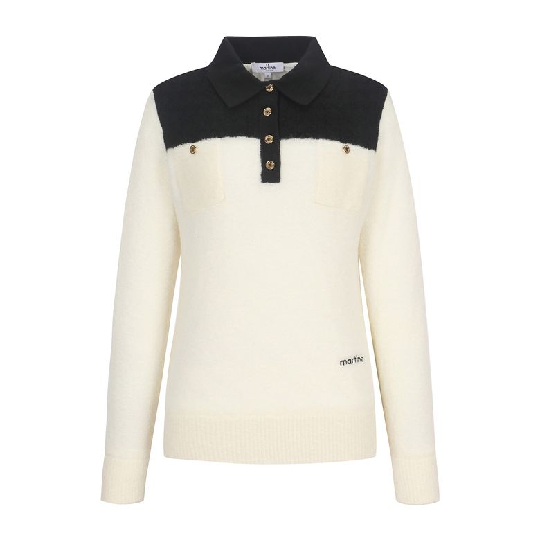 Hound Tooth Polo Neck Knit_OFF-WHITE