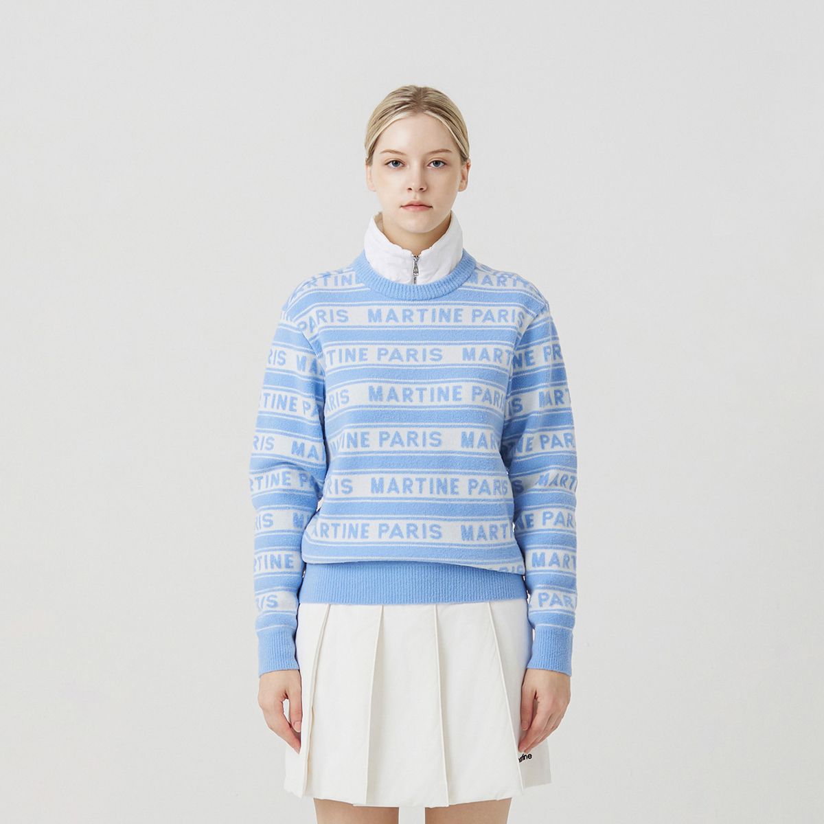 마틴골프(MARTINE GOLF) Logo Jacquard Padding Sweater_S/BLUE