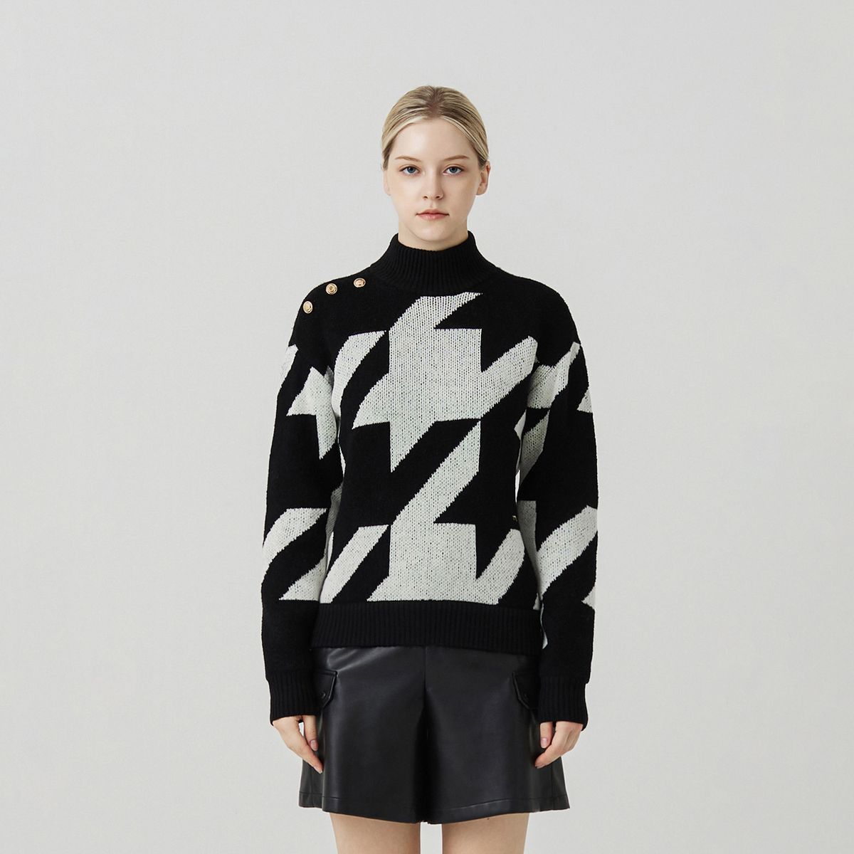 마틴골프(MARTINE GOLF) Big Hound Tooth Check Knit_BLACK