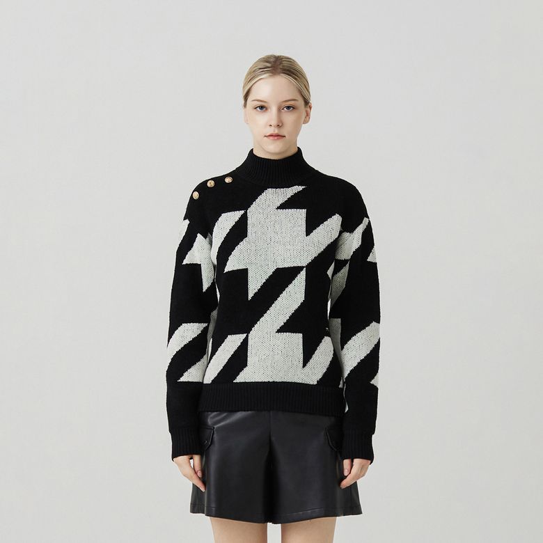 Big Hound Tooth Check Knit_BLACK