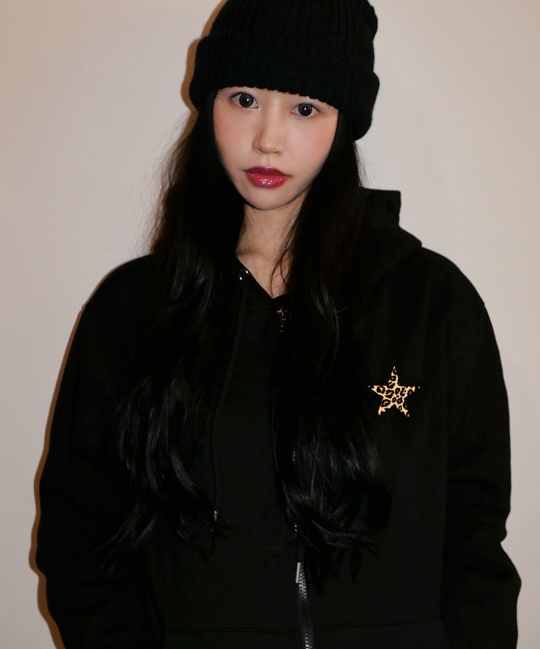 [기모선택] LEOPARD STAR 후드집업 [블랙]