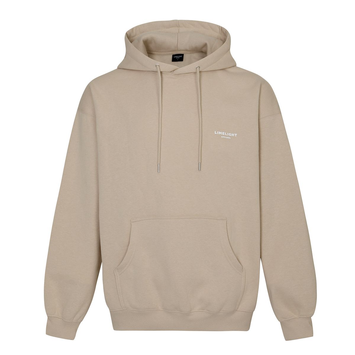 라임라잇 어패럴(LIMELIGHT APPAREL) 어패럴 심플 로고 후드 오버사이즈 (샌드/화이트)