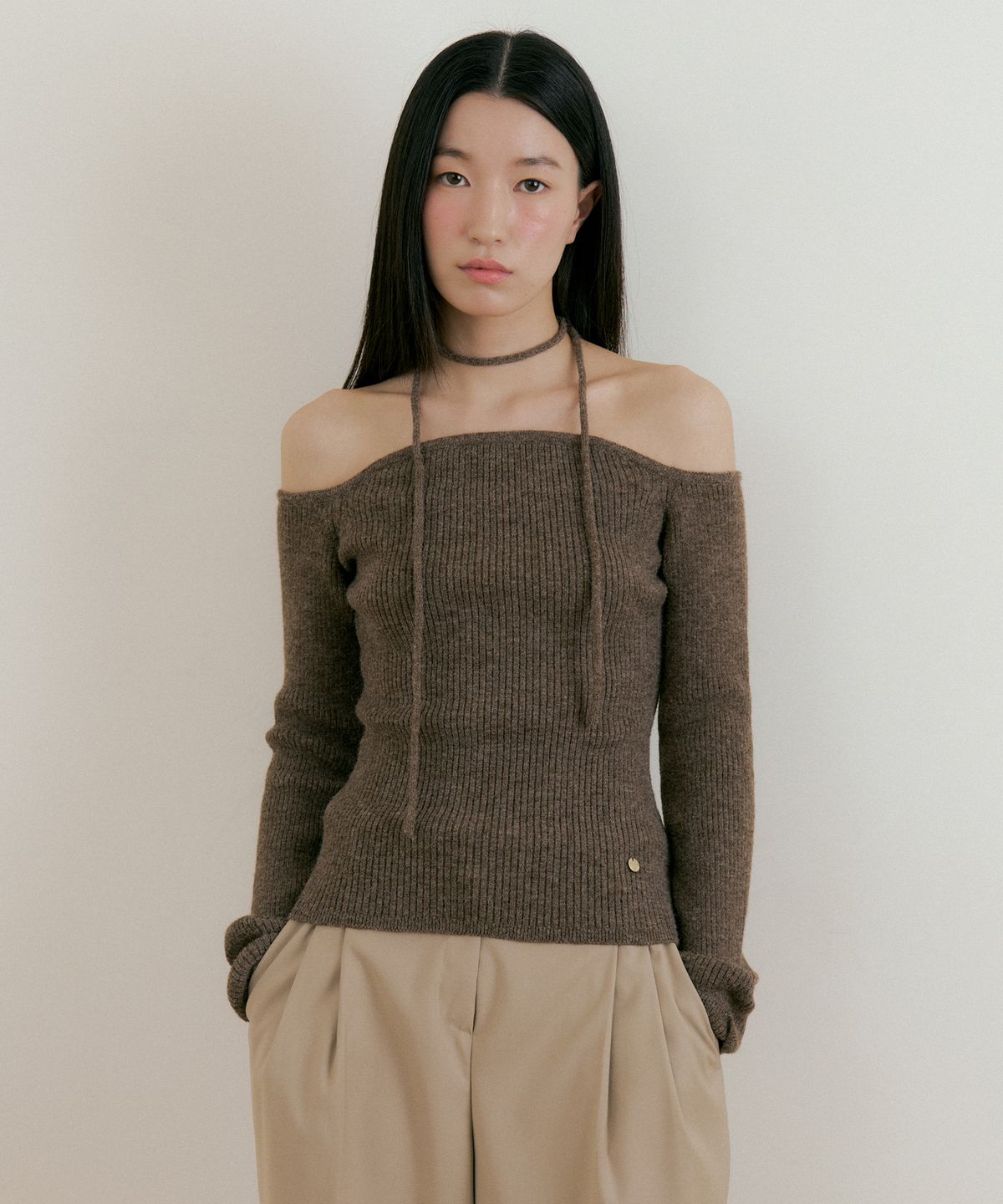 루시르주(LUCIR ZU) Wool Upper Strap knit (brown)