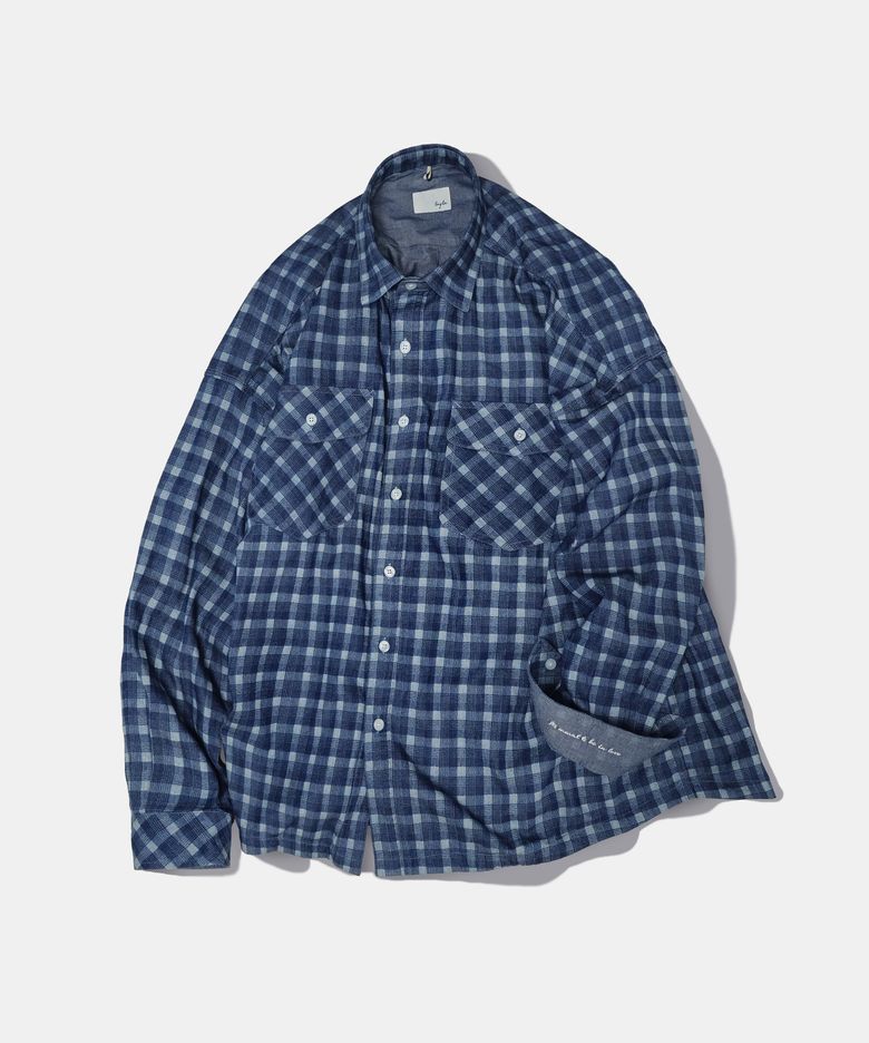 Washed Denim Laser Check Shirt S163