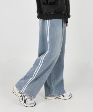 따듯 기모 더블라인 핀턱 와이드 데님 팬츠