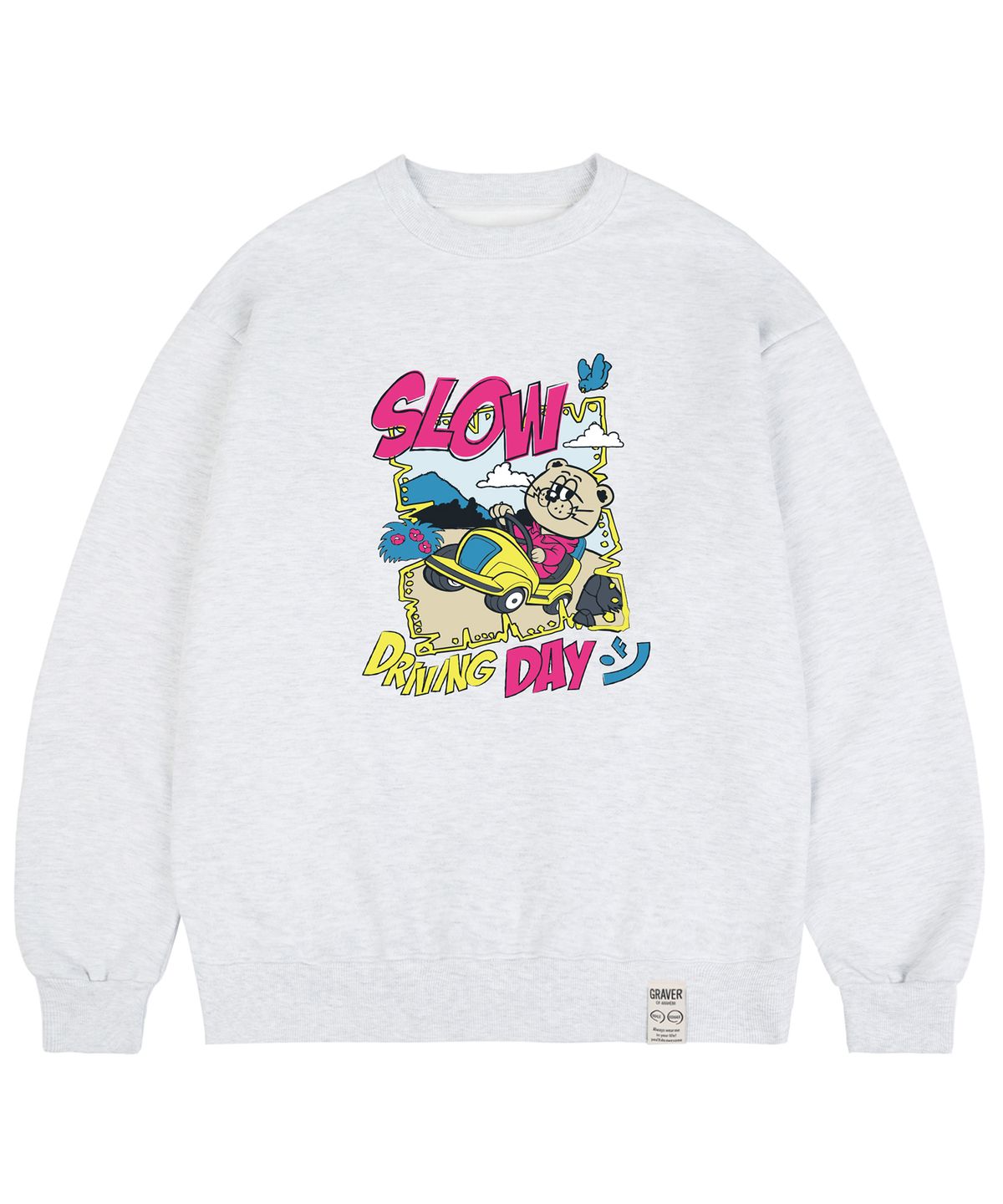 그레이버(GRAVER) [UNISEX]SLOW DRIVING DAY 맨투맨_멜란지화이트