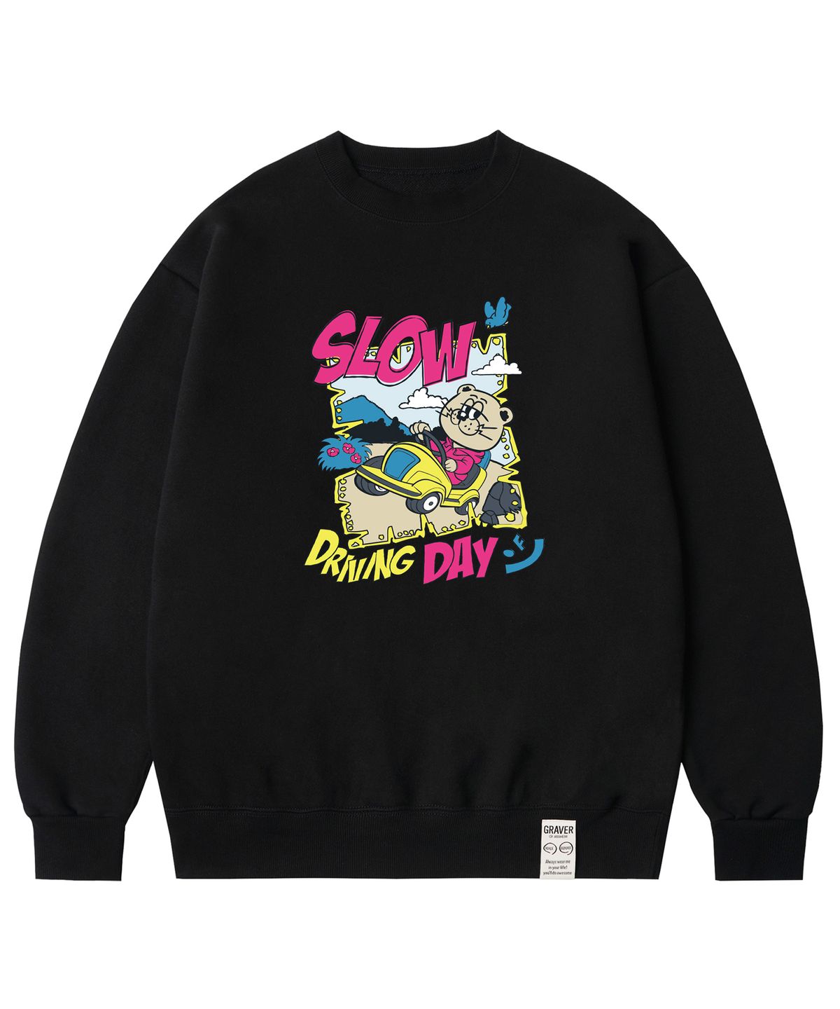그레이버(GRAVER) [UNISEX]SLOW DRIVING DAY 맨투맨_블랙