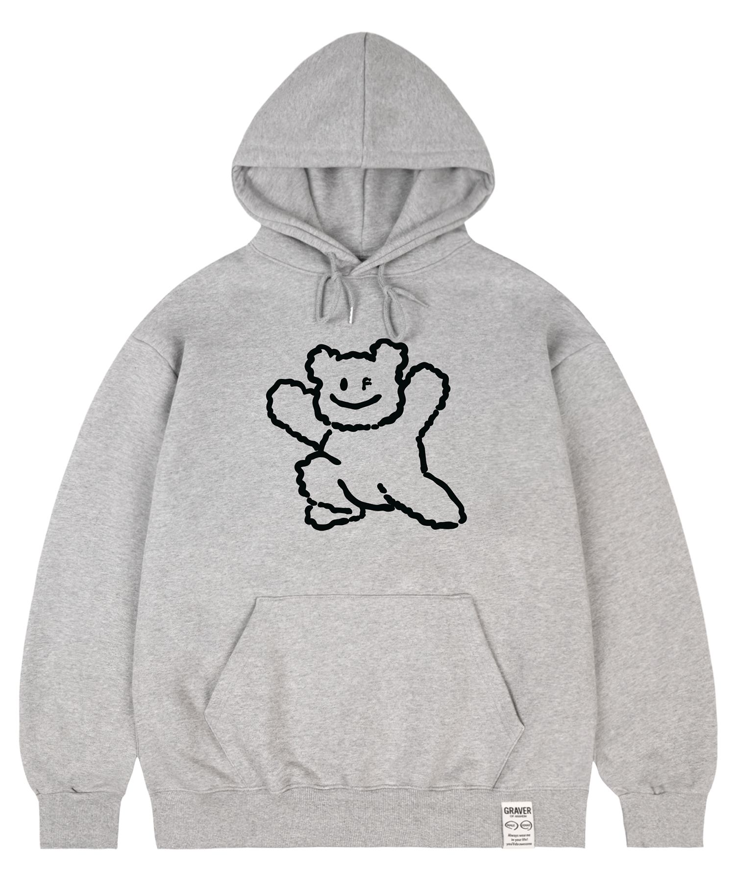 MUSINSA | GRAVER [UNISEX] Big Line Bear Smile Hoodie_Gray