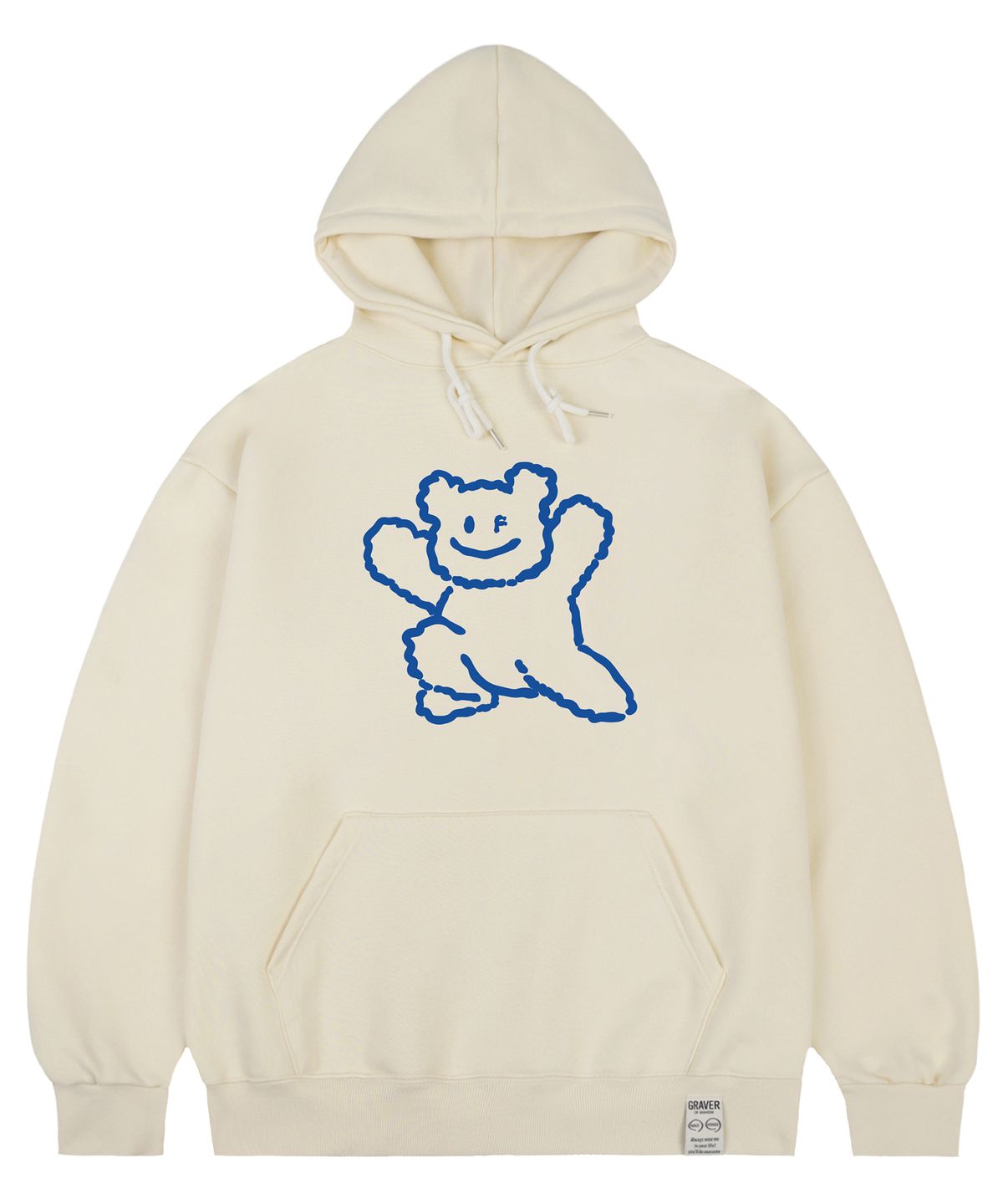 그레이버(GRAVER) [UNISEX]빅 라인 베어스마일 후드티_크림