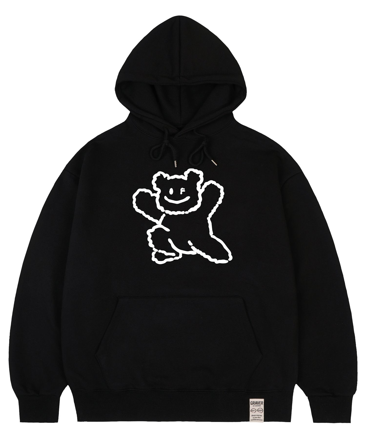 MUSINSA | GRAVER [UNISEX] Big Line Bear Smile Hoodie_Black
