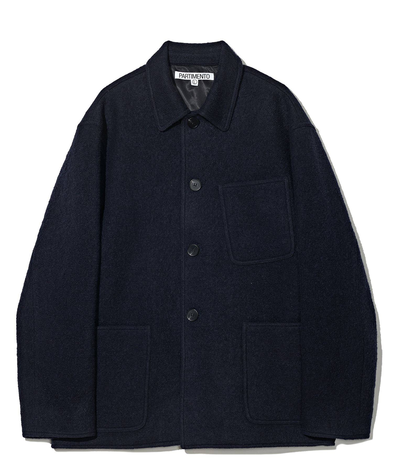 ☆送料関税込☆PARTIMENTO★WOOL-BLEANDED CUT OFF HALF COAT★ MUSINSA | PARTIMENTO 100% curly wool half coat navy