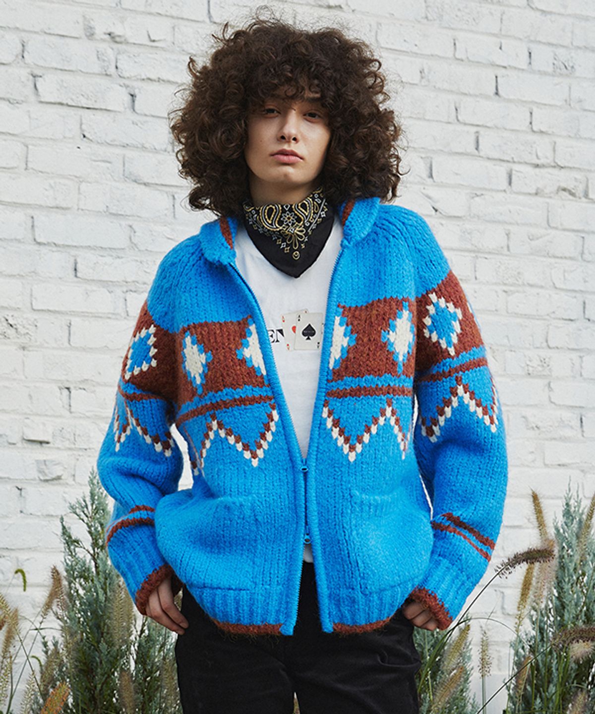 그린버터(GREENBUTTER) Big Dia Cowichan Cardigan (Bright Blue)