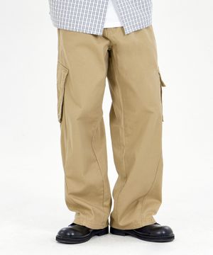 커브드 라인 와이드 카고팬츠 베이지