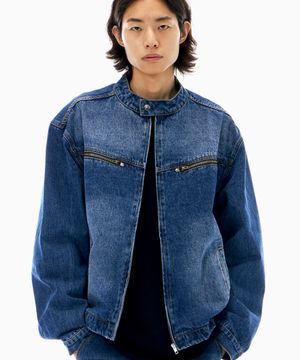 워시드 데님 바이커 자켓 인디고블루