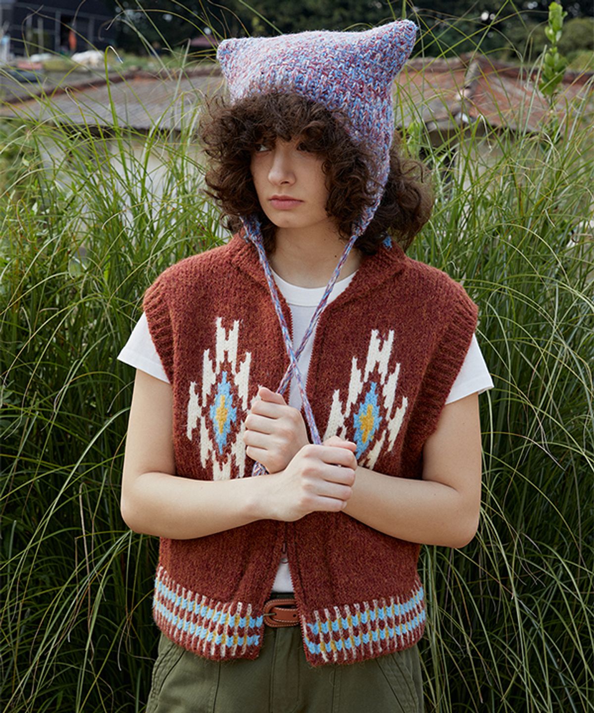 그린버터(GREENBUTTER) Navaho Alpaca Knit Vest (Brick)
