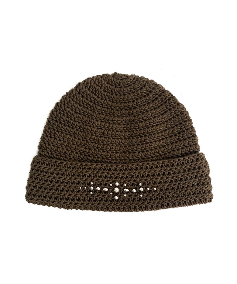 TEO HANDMADE WESTERN ORNAMENT SHORT BEANIE / KHAKI BROWN