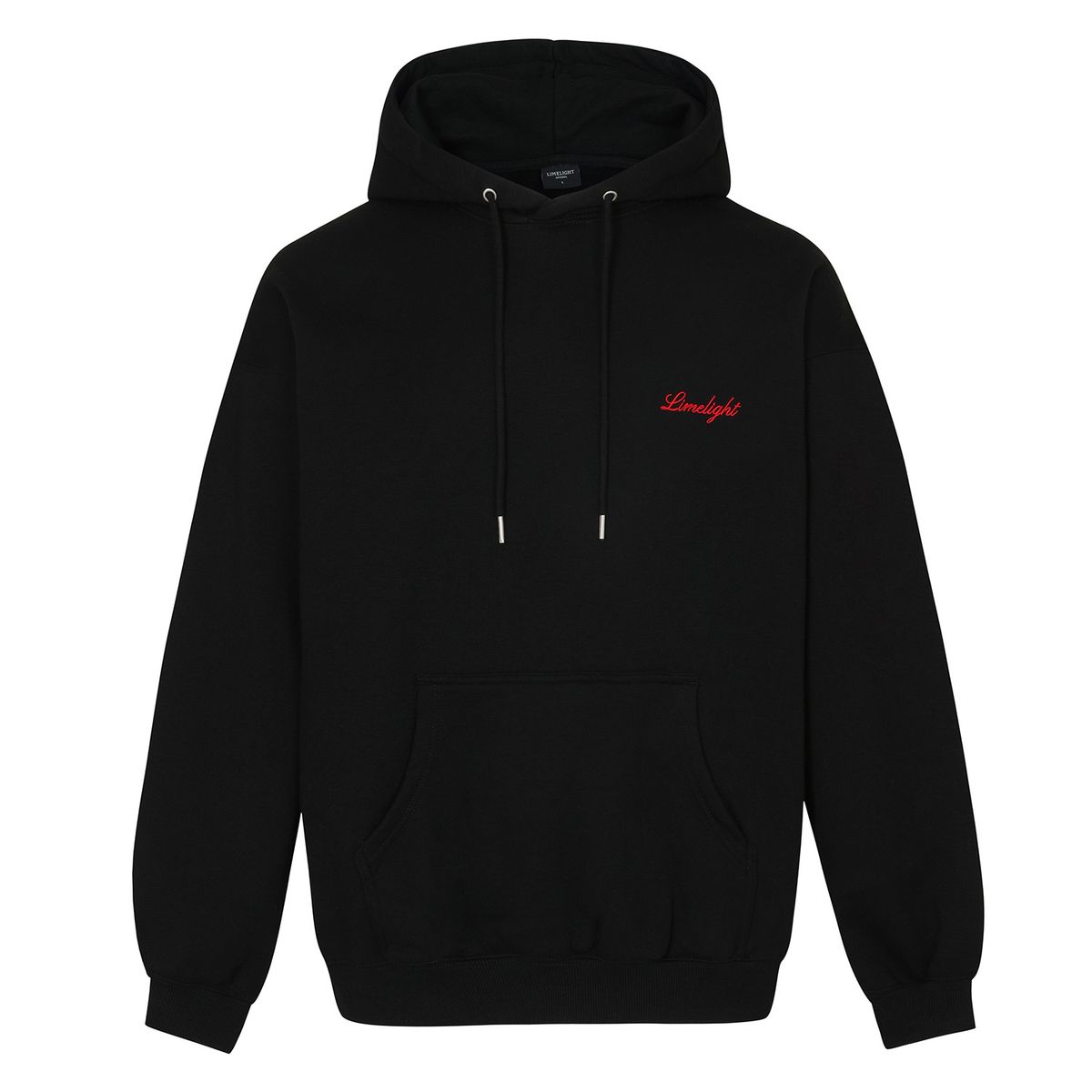라임라잇 어패럴(LIMELIGHT APPAREL) 어패럴 스크립트 로고 후드 오버사이즈 (블랙/레드)