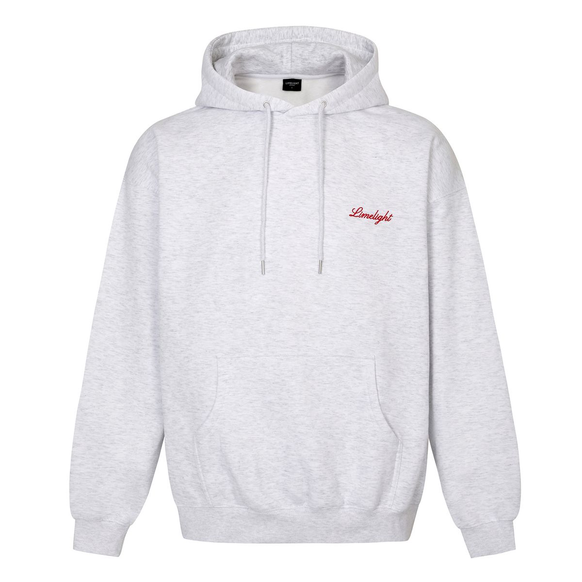 라임라잇 어패럴(LIMELIGHT APPAREL) 어패럴 스크립트 로고 후드 오버사이즈 (애쉬그레이/레드)