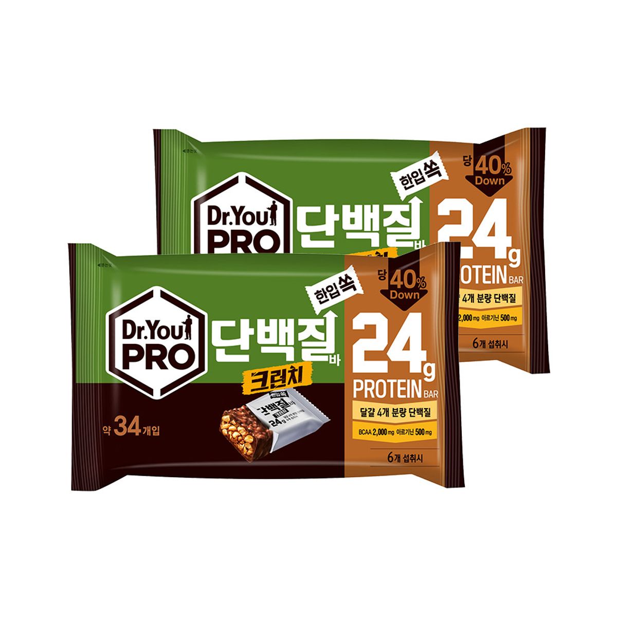 닥터유(DRYOU) 오리온 닥터유프로 단백질바 크런치 한입쏙(420g) x 2개