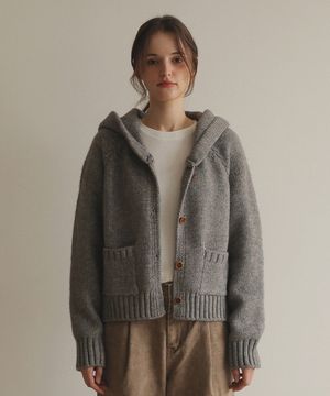 폴드 포켓 니트 후드 가디건