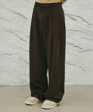 더블턱 와이드 슬랙스[딥브라운]