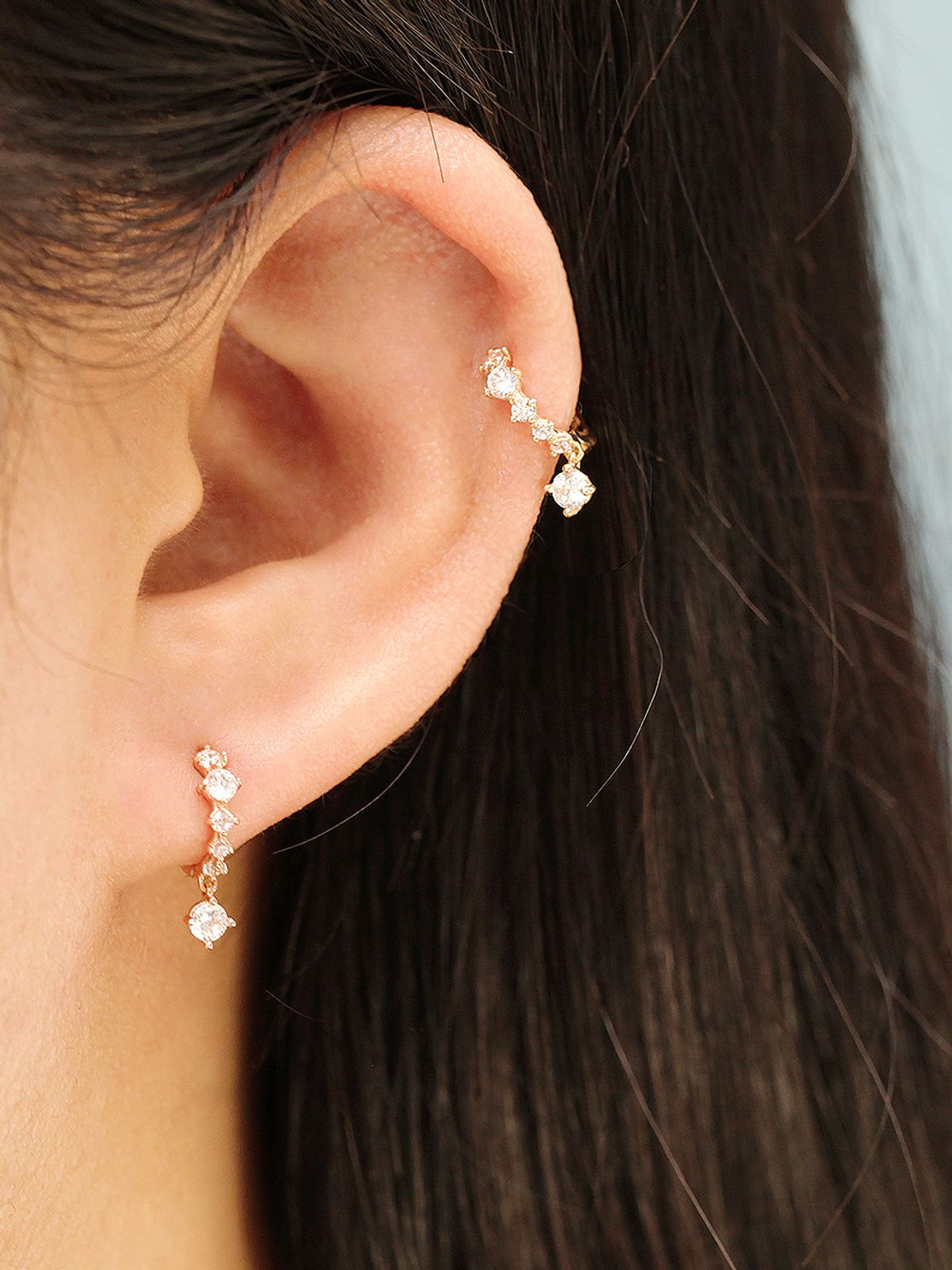 미니멀피어싱(MINIMALPIERCING) 14K 귓바퀴 큐빅 드롭 원터치 링피어싱 귀걸이