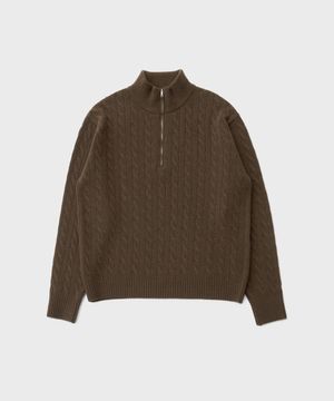 Half Zip-Up Cable Sweater (Brown)