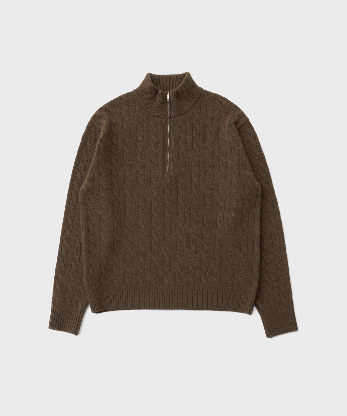 어나더 오피스(ANOTHER OFFICE) Half Zip-Up Cable Sweater (Brown)