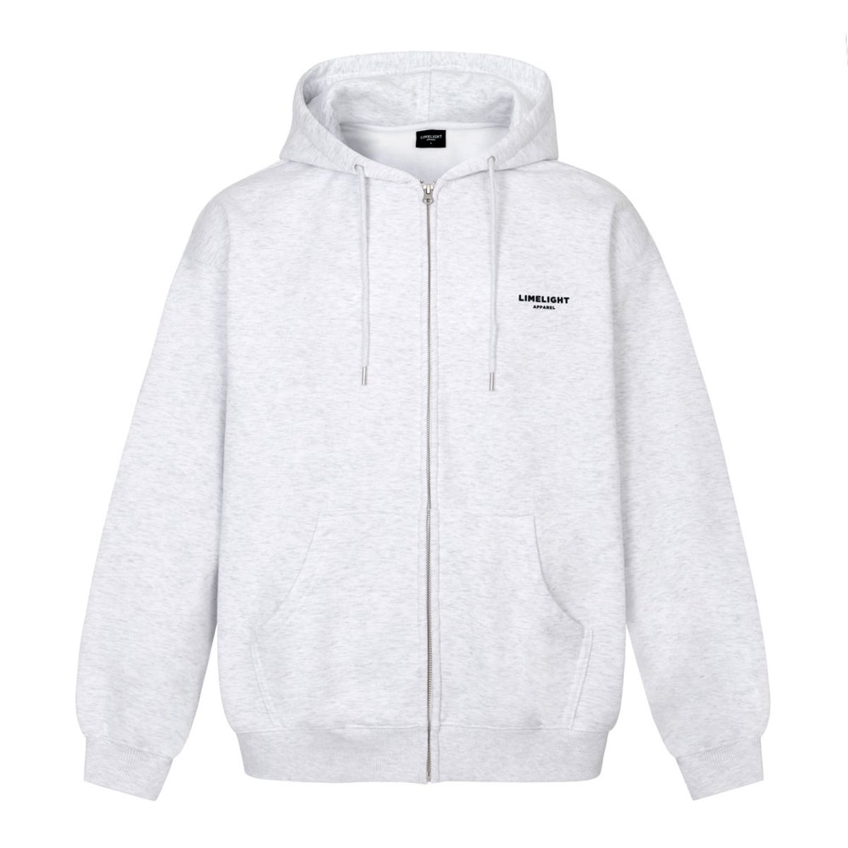 라임라잇 어패럴(LIMELIGHT APPAREL) 어패럴 심플 로고 집업 후드 오버사이즈 (애쉬그레이/블랙)