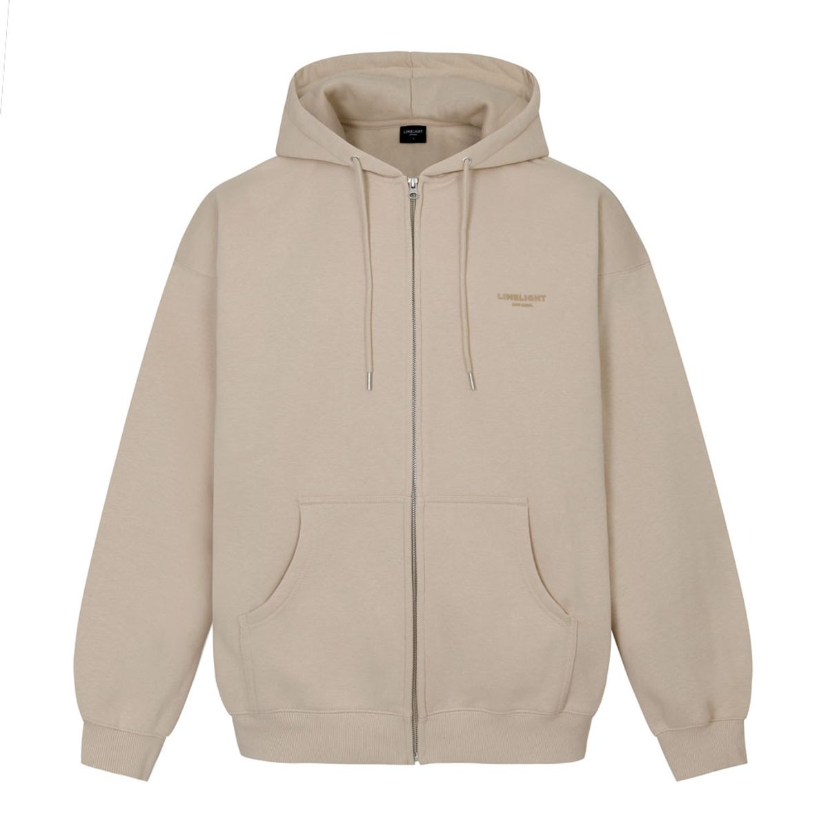 라임라잇 어패럴(LIMELIGHT APPAREL) 어패럴 심플 로고 집업 후드 오버사이즈 (샌드/브라운)