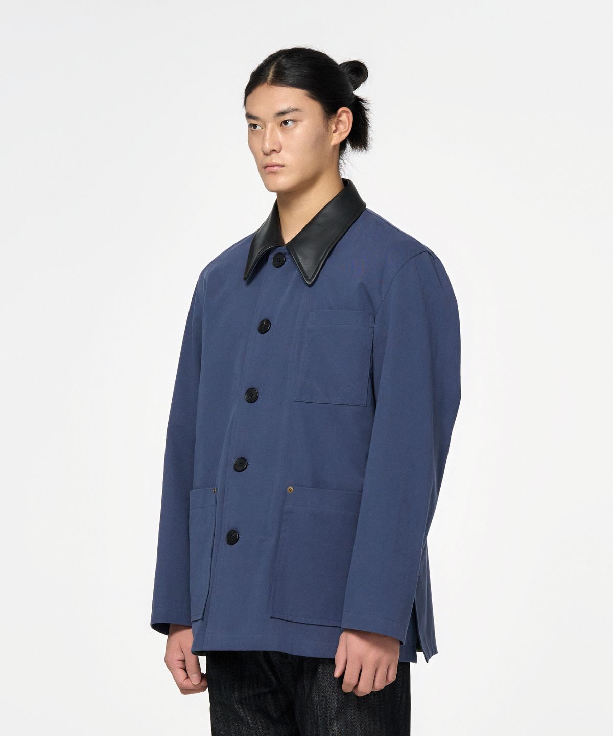 홍우성(HONGWOOSUNG) BIO WASHING LEATHER COLLAR WORKWEAR JACKET_NAVY