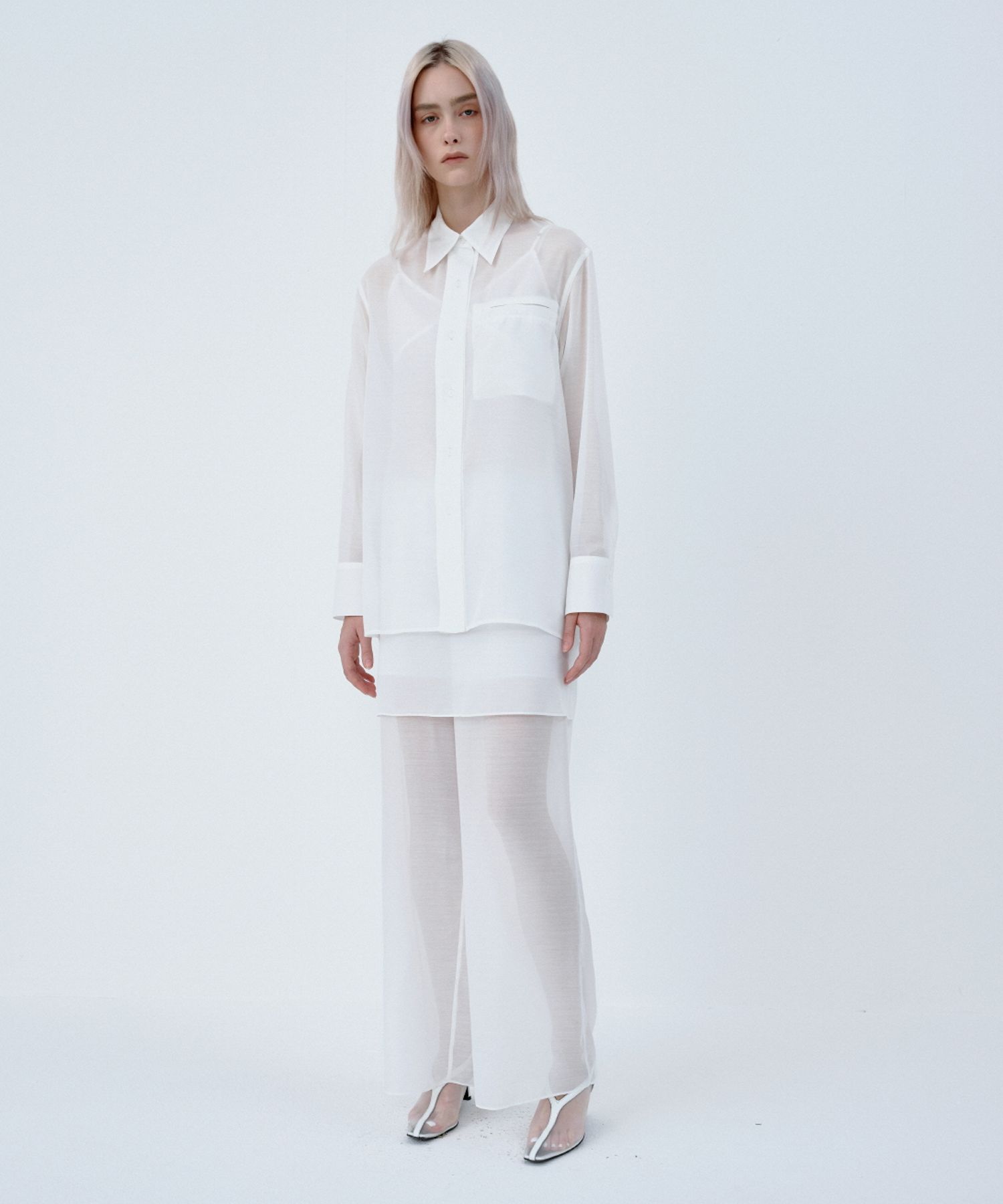 MUSINSA公式 | YUJI See-through pants white