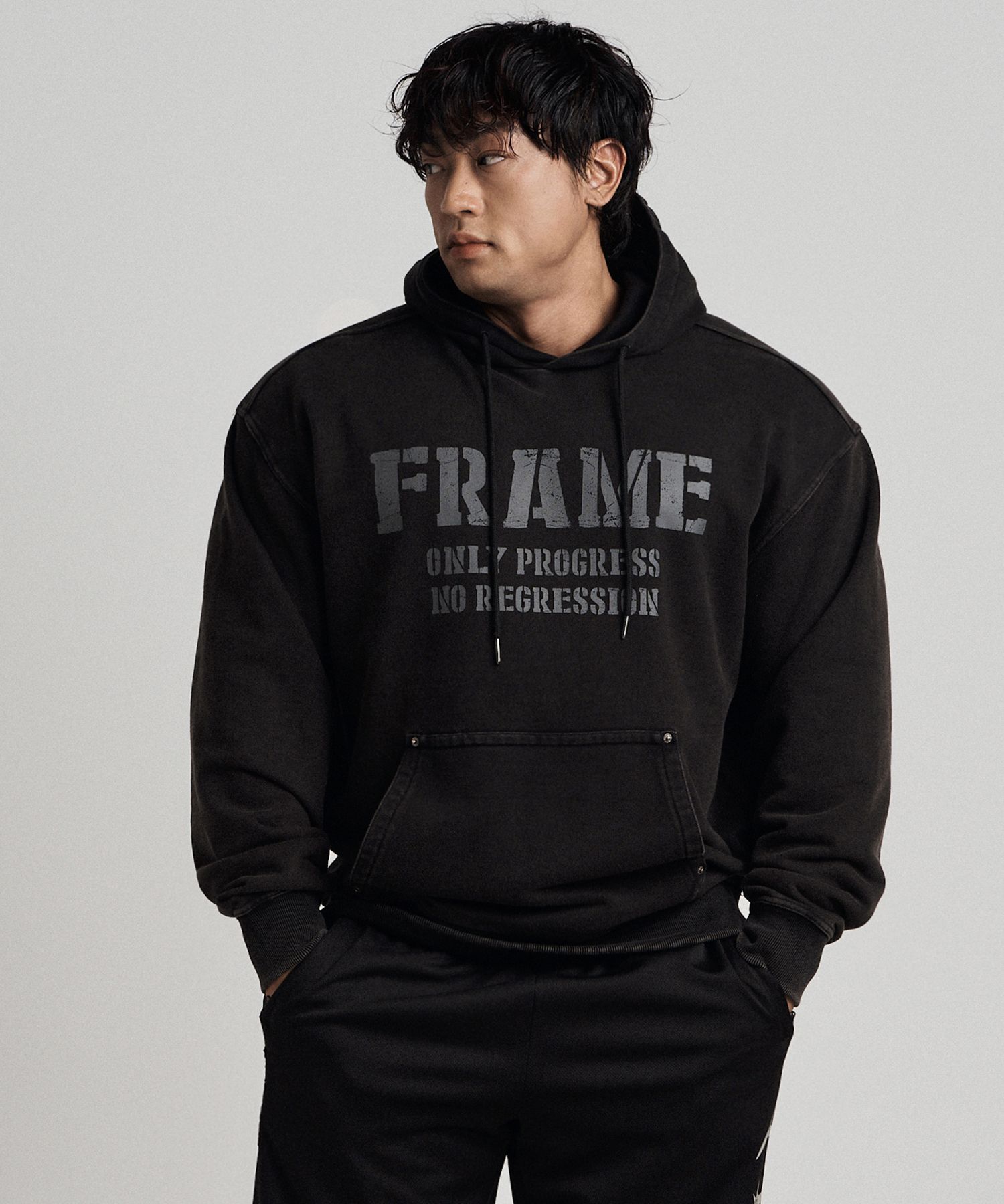 【HDEX】 Faded Washed Frame Hoodie / 追跡付 MUSINSA公式 | HDEX Faded Washed Frame Hoodie (Black)