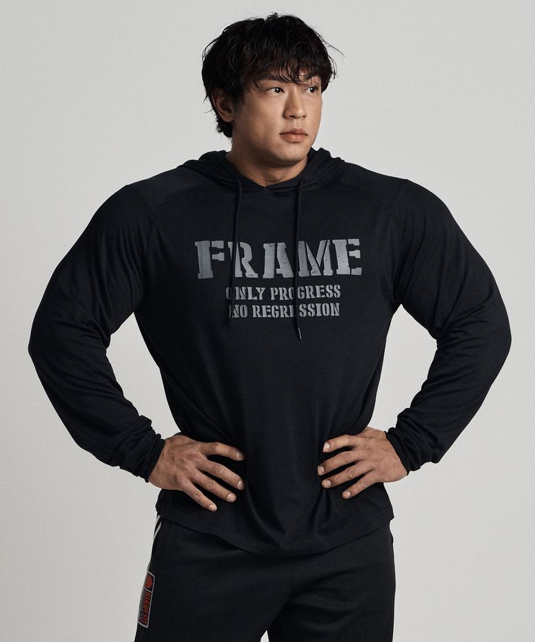 프레임 머슬핏 후드 롱 슬리브 (Black)
