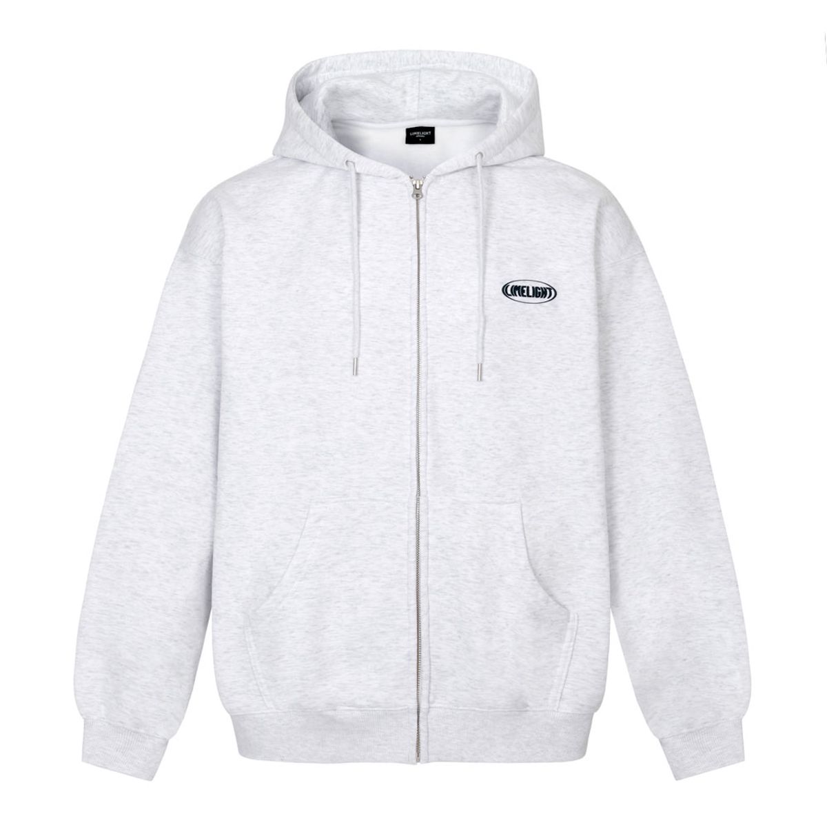 라임라잇 어패럴(LIMELIGHT APPAREL) 어패럴 오발 로고 집업 후드 오버사이즈 (애쉬그레이/블랙)