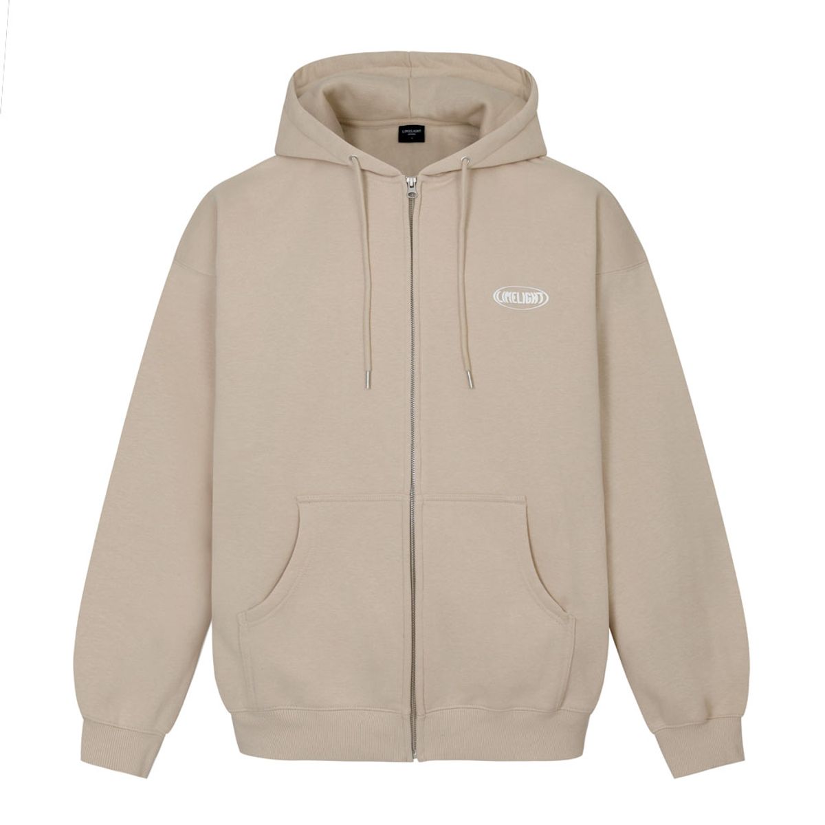 라임라잇 어패럴(LIMELIGHT APPAREL) 어패럴 오발 로고 집업 후드 오버사이즈 (샌드/화이트)