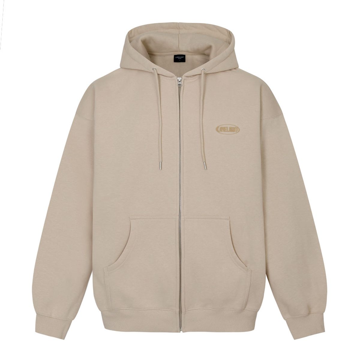 라임라잇 어패럴(LIMELIGHT APPAREL) 어패럴 오발 로고 집업 후드 오버사이즈 (샌드/브라운)