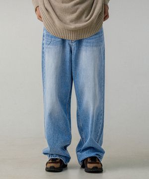 어텀 캣 워싱 와이드 데님 팬츠 연청