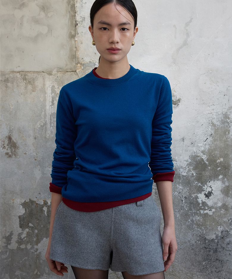 Round Neck Wool Kint Top Deep Blue