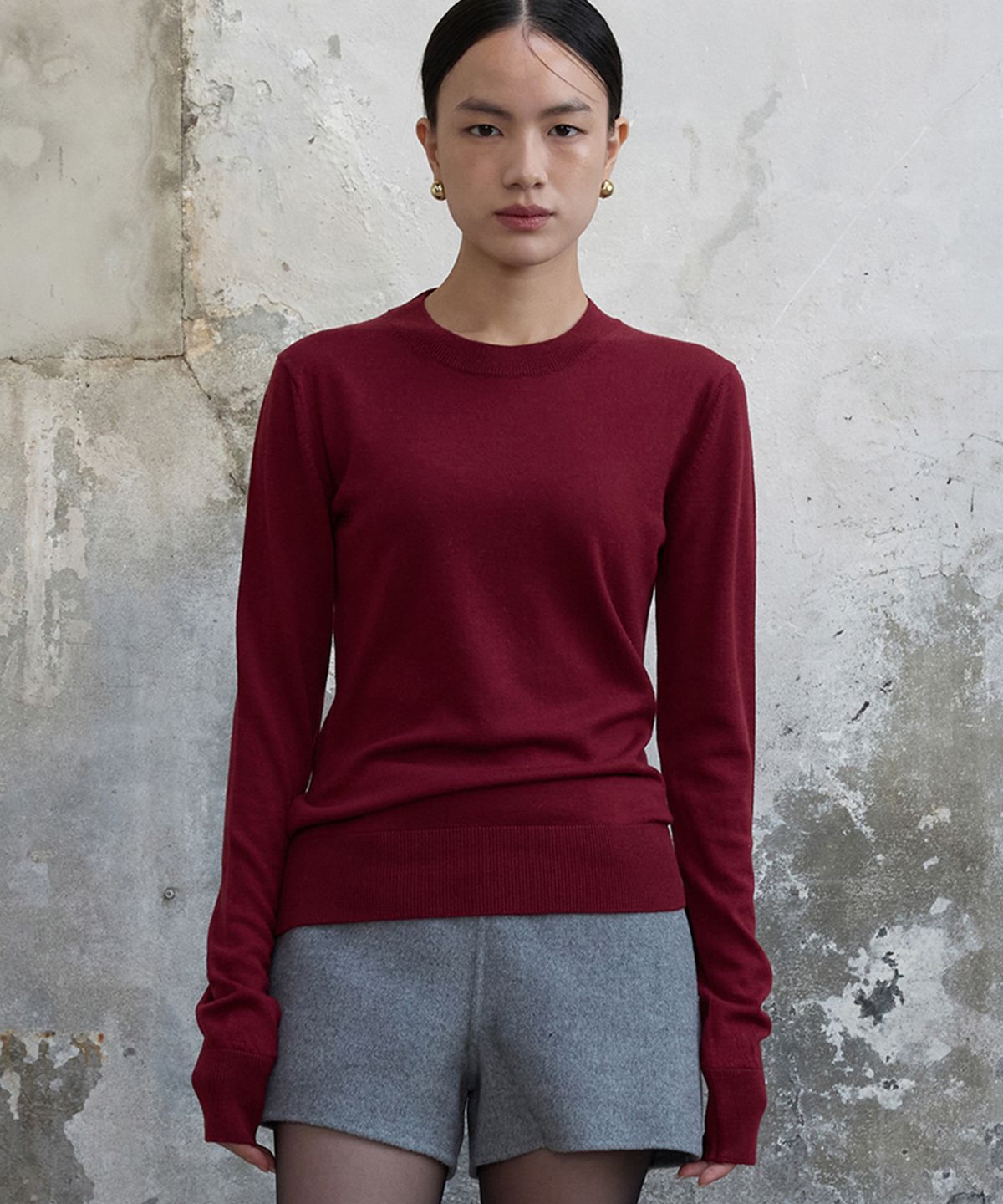 분닥세인츠(THE BOONDOCK SAINTS) Round Neck Wool Kint Top Crimson