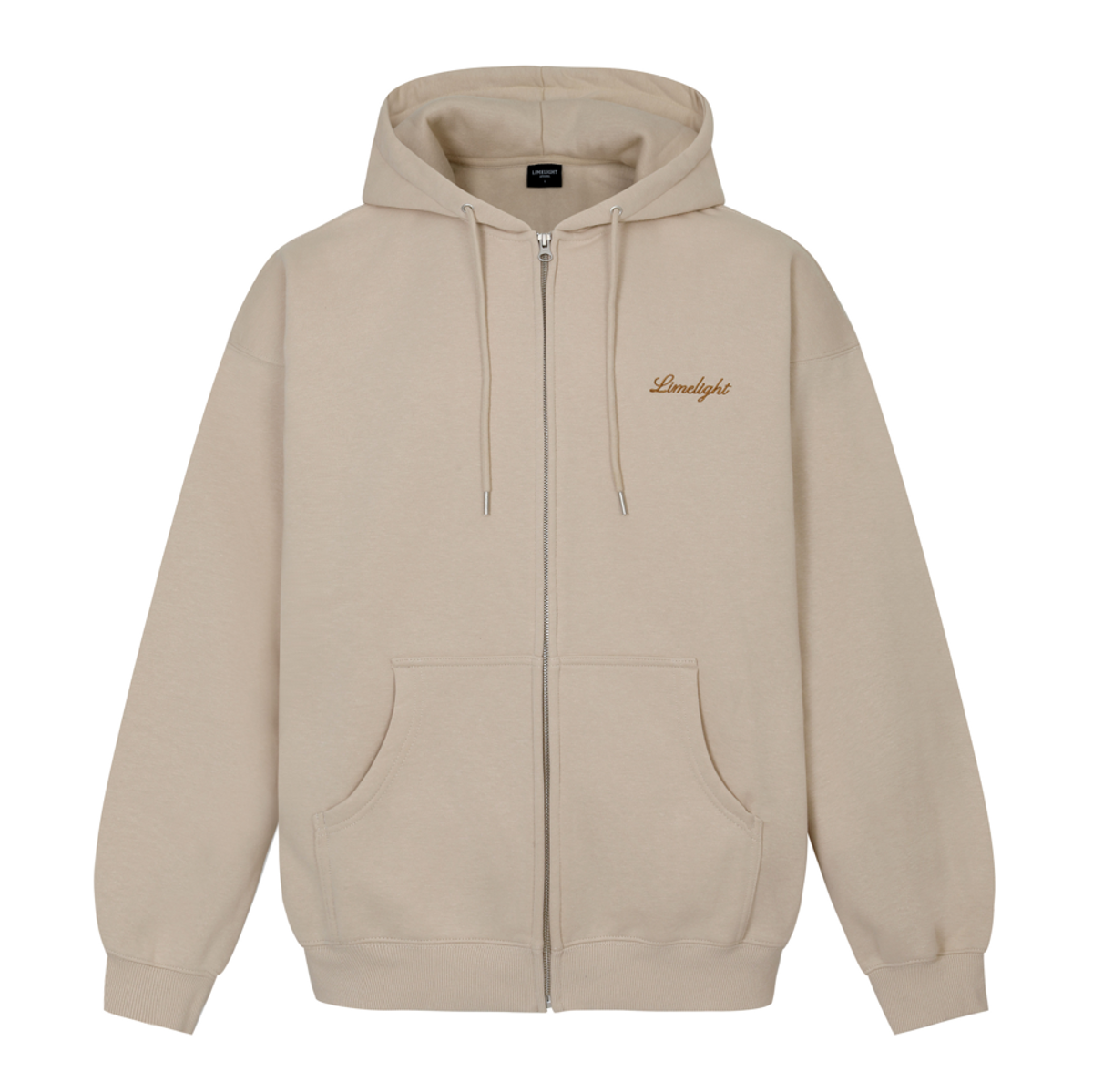 라임라잇 어패럴(LIMELIGHT APPAREL) 어패럴 스크립트 로고 집업 후드 오버사이즈 (샌드/브라운)