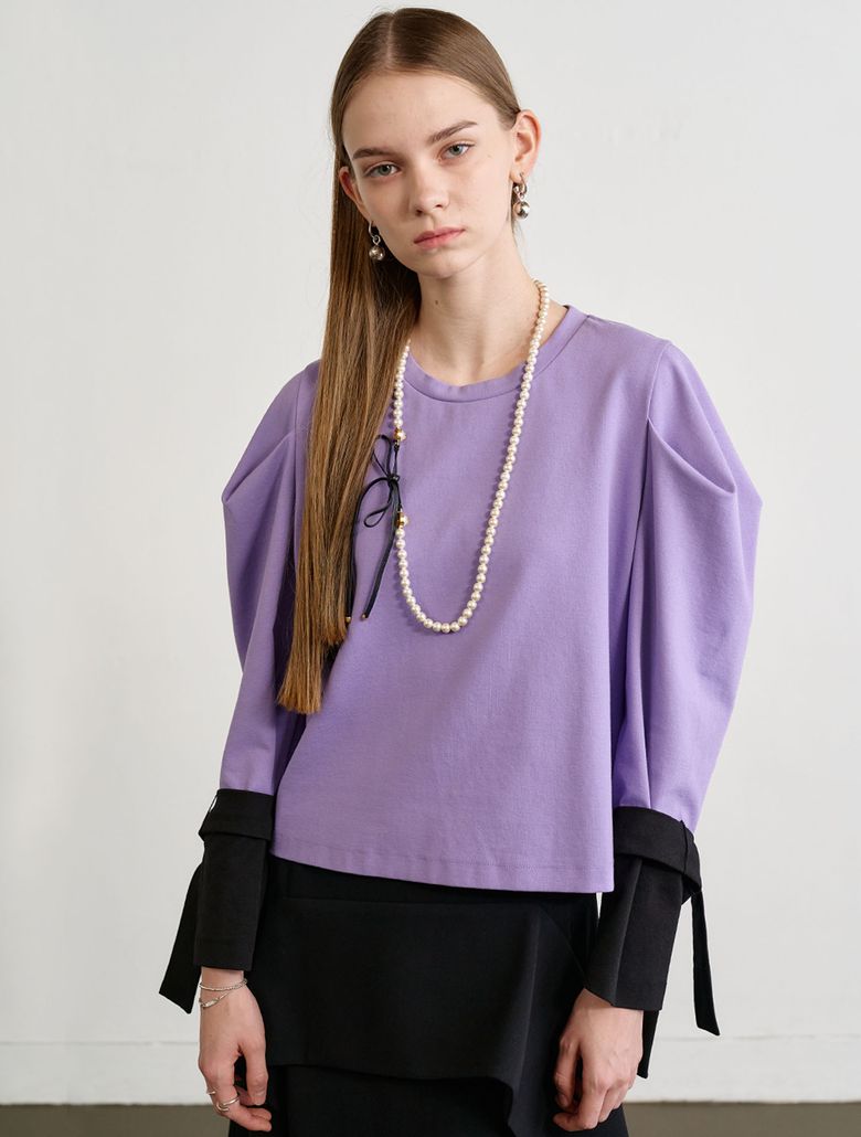 Puff Sleeve Crop Sweatshirt_Violet 퍼프 슬리브 크롭 스웨트셔츠_바이올렛