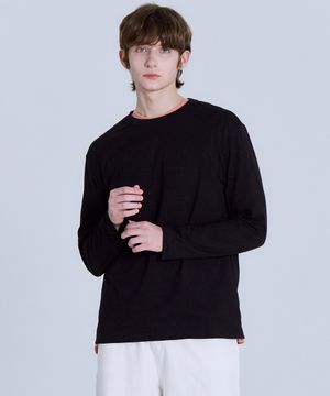 순면30수 릴렉스핏 라운드 긴팔 티셔츠 블랙 LATS0124
