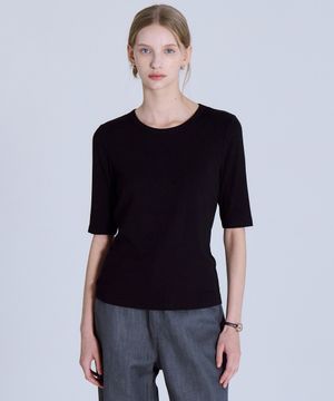 여성 RIB 5부 티셔츠 블랙 LYTS7203